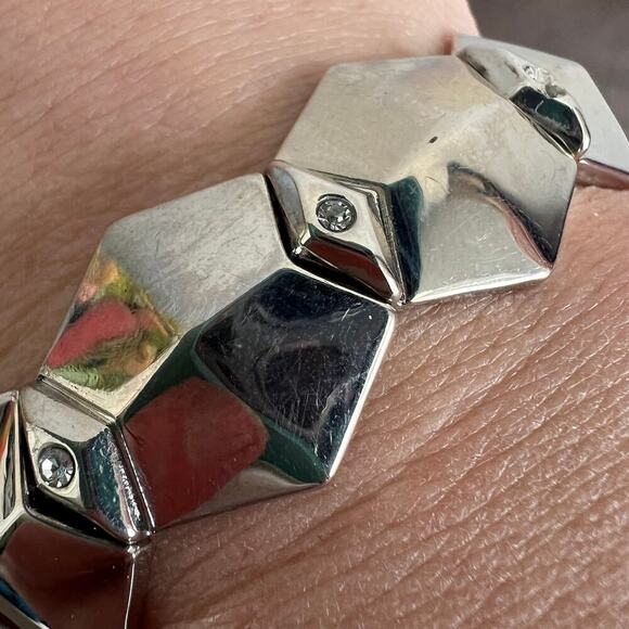 🍭6/$30 Charming Charlie Silver Rhinestone Studded Geometric Stretch Bracelet - Picture 7 of 7